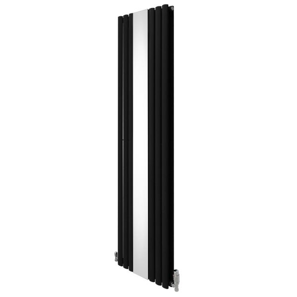 Oval Röhrenheizkörper mit Spiegel & Chrom Thermostatventile - 1800mm x 500mm – Schwarz