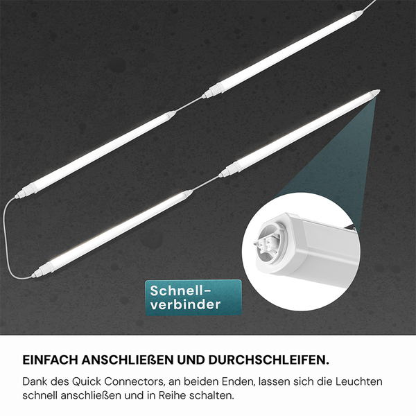 LUXULA LED Feuchtraumleuchte 150cm 48W 5760lm 4000K Neutralweiß IP65 IK06 Durchschleifbar
