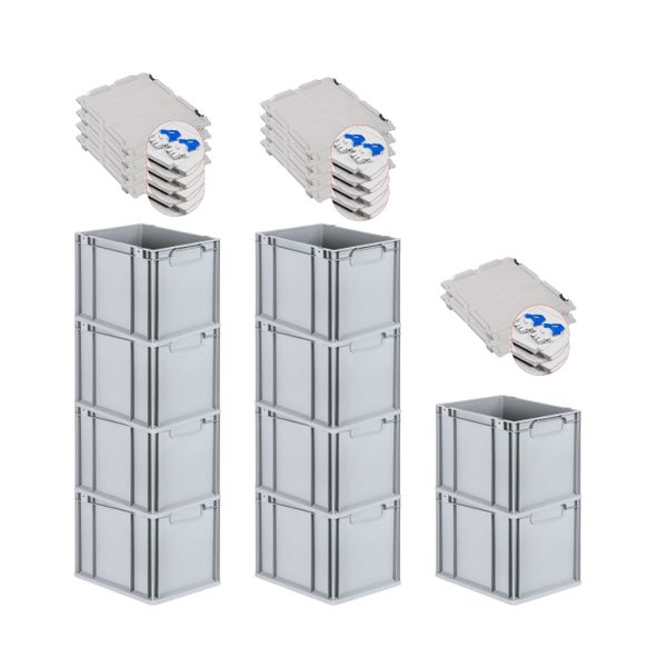 PROREGAL Spar Set 10x Eurobox Nextgen Economy Mit Scharnierdeckel & Blauen Schiebeschnappverschlüsse Griffe Geschlossen HxBxT 32 x 30 x 40 cm 30 Liter