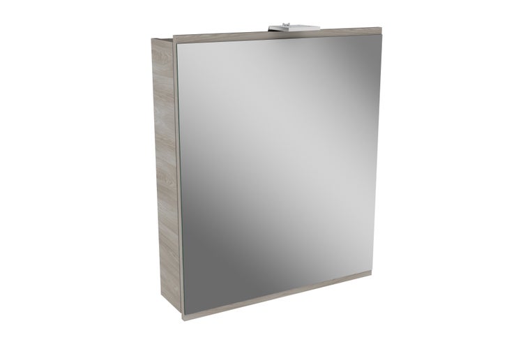 FACKELMANN LIMA Badmöbel Set 3 Teile / Gussmarmor Waschbecken / Waschbeckenunterschrank mit 2 Türen / LED Spiegelschrank / Soft-Close / Korpus: Braun hell / Front: Braun hell / Breite: 60 cm