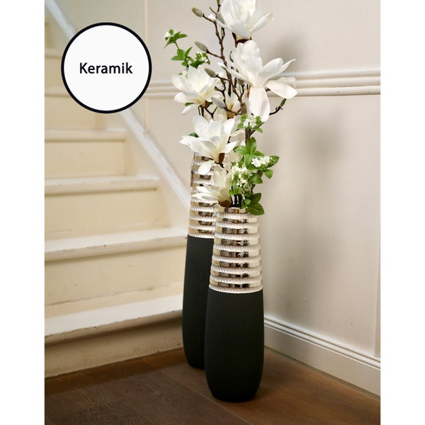 Vase GILDE Höhe 65 cm grau, silberfarben Keramik