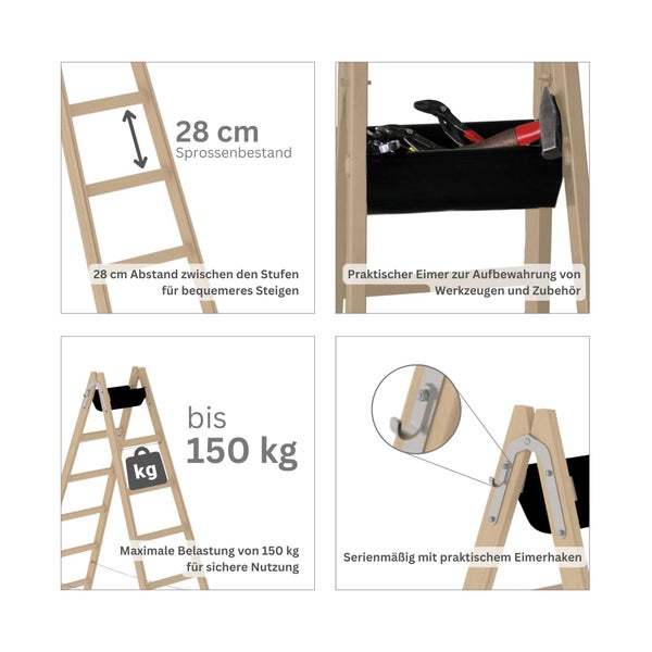 PROREGAL Sprossen-Stehleiter Holz 2 x 5 Sprossen