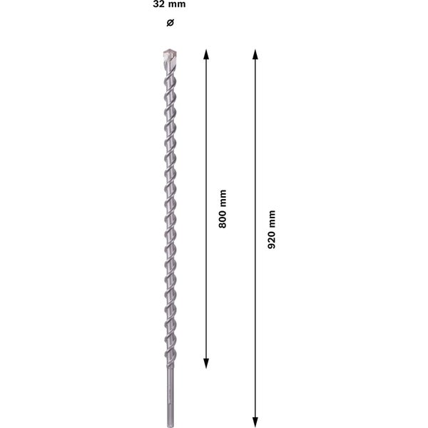 Steinbohrer mit einem Durchmesser von 32 mm und einer Länge von 800 mm beziehungsweise 920 mm