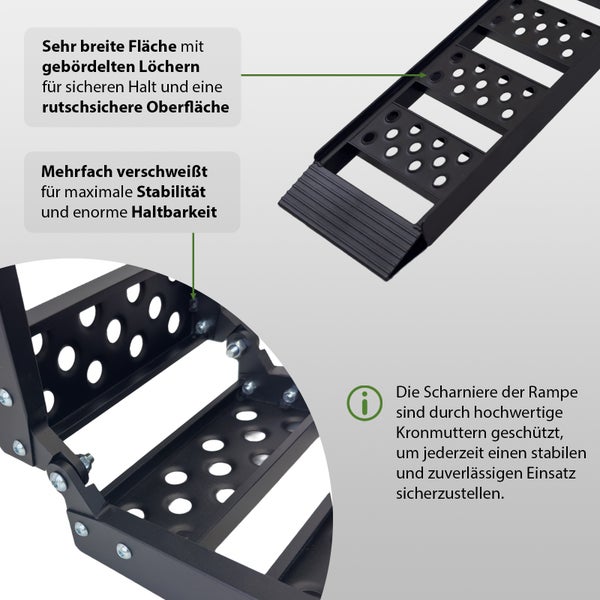 TRUTZHOLM 1 x Auffahrrampe 2-fach klappbar 199cm Traglast 340 kg Alu schwarz geriffelt/ gelocht Rampe Verladerampe