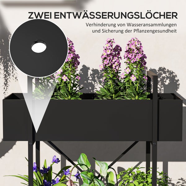 Outsunny 2-Etagen Pflanzenständer, Blumenständer für Innen Außen, Pflanzenregal aus Metall, mehrstöckig Blumenregal, 70 cm hoch Blumentreppe für Wohnzimmer, Garten Balkon Deko, Schwarz