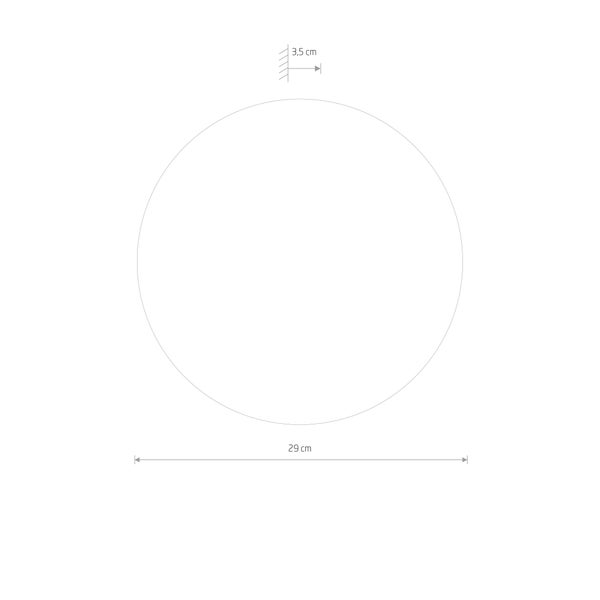 Technische Zeichnung eines runden Produkts mit einem Durchmesser von 29 Zentimetern und einem Wandabstand von 3,5 Zentimetern.