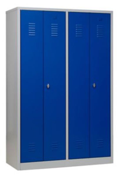 PROREGAL Garderobenspind Camel 4-Fächer & 2-Schlösser HxBxT 180 x 117 x 50 cm Vorhängeschloss Grau-Blau