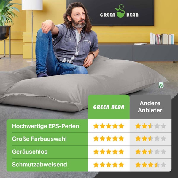 Green Bean Indoor Sitzsack XXL 140x180cm 380 Liter Kinder & Erwachsene Bean Bag EPS Perlen Füllung Riesensitzsack Groß Liegekissen Sitzkissen - Hellgrau Silbergrau