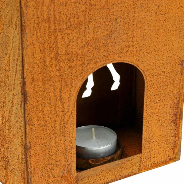 Dekorative Rost-Laterne mit Pferde-Motiv und Teelicht
