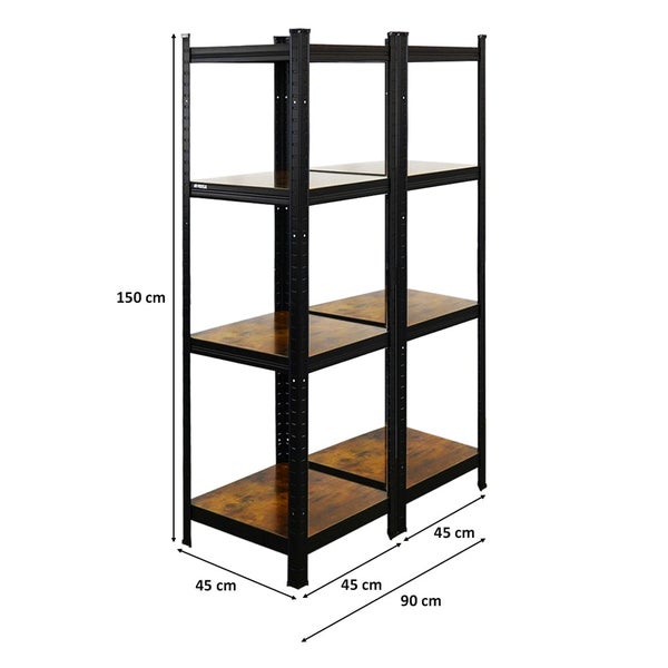 PROREGAL Mega Deal 5x Vintage Series Schwerlastregal Ragnar HxBxT 150x45x45cm Fachlast 100kg Vintagebraun-Schwarz, Steckregal, Garagenregal, Lagerregal