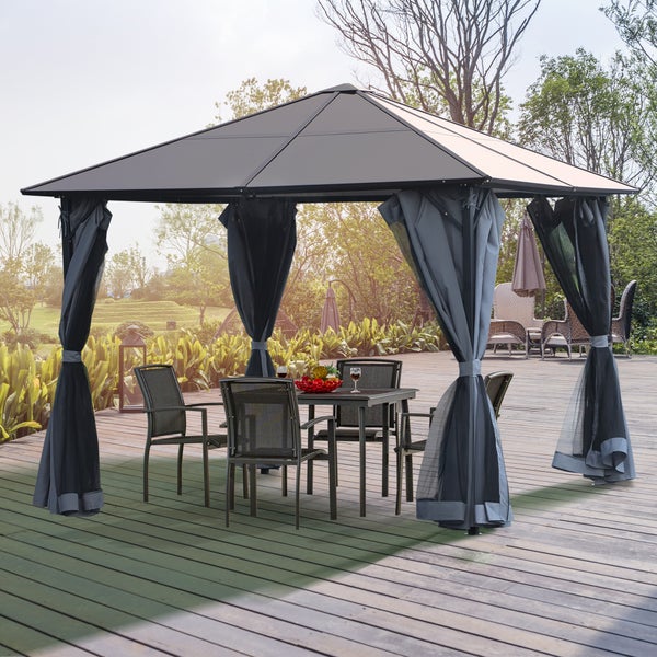 Outsunny Pavillon, 3 x 3m Gartenpavillon, 300L x 300B x 265H cm, PC, Alu, Dunkelgrau