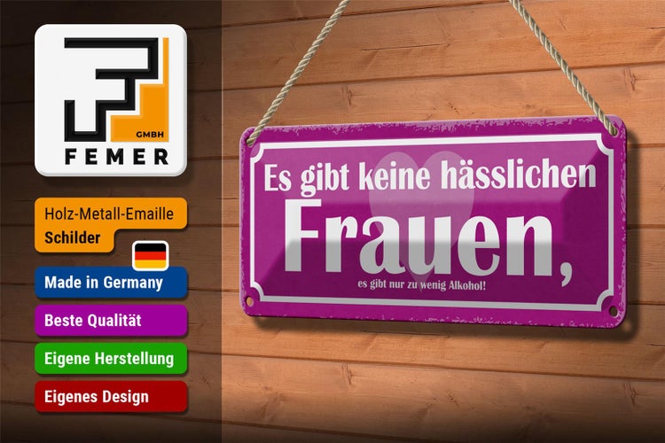 Blechschild Spruch 27x10cm es gibt keine hässlichen Frauen Dekoration