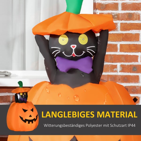 Outsunny 91-115 cm Aufblasbar Kürbisgeist mit beweglicher Katze Halloweendekorationen Halloween Deko Helloween-Gartendeko mit LED Lichter Wasserdicht für Indoor Outdoor Hof Rasen Haus Halloween Party