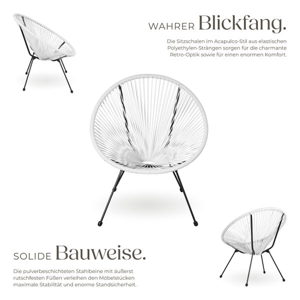 2er Set Gartenstuhl tectake Santana Belastbarkeit 120 kg, 70,5 x 69 x 78 cm Retro-Design im Acapulco-Stil weiß