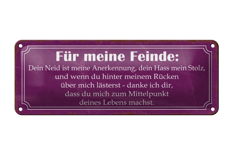 Blechschild Spruch 27x10cm für meine Feinde dein Neid ist Dekoration