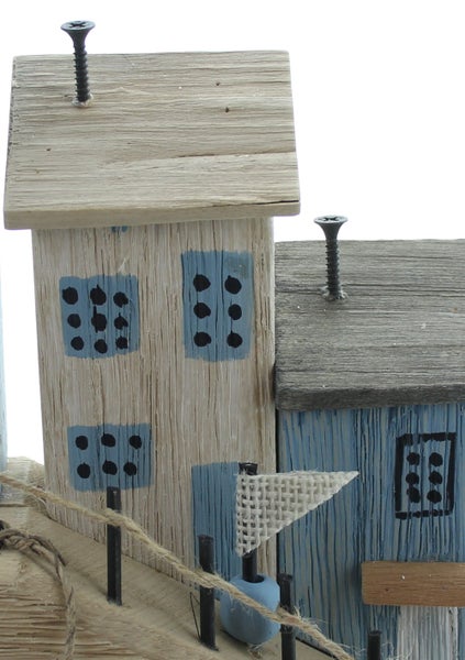 FRANK FLECHTWAREN | Dekohäuschen Hafenpromenade, HOLZ, METALL, SISAL, 23 x 7 x 26 cm