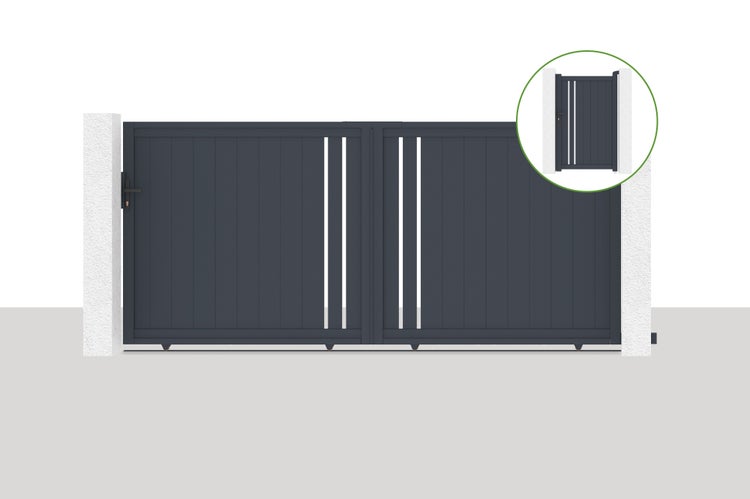 Schiebetor 3,5x1,6m GIONA + GIONA-Tor H.1,6m grau