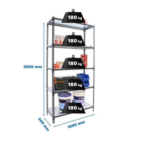Schwerlastregal BIG METAL SHARK | HxBxT 200x100x50cm | Fachlast 180kg | Anthrazit-Weiß
