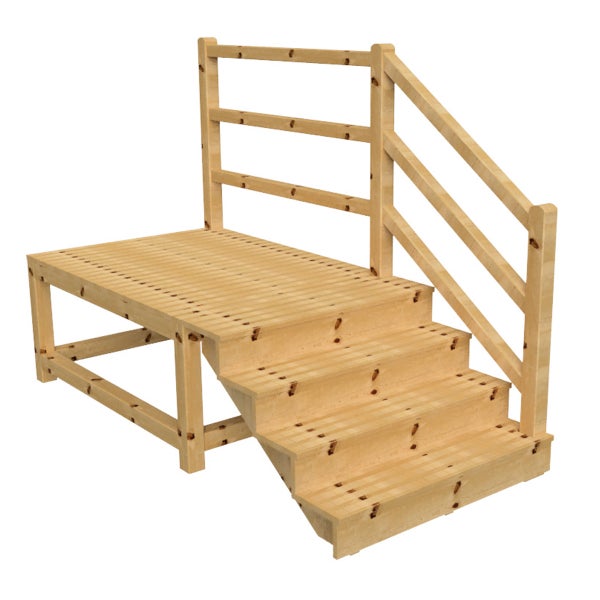 Holzpodest mit Treppe und Geländer für den Garten