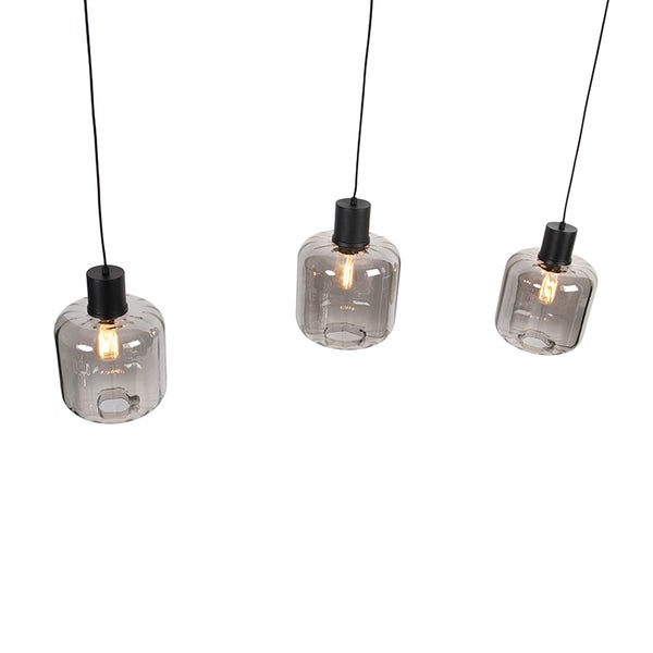 Drei Glas-Hängeleuchten mit schwarzer Aufhängung