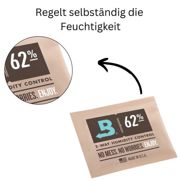 Boveda Hygro Pack 4g – 62% Luftfeuchtigkeit | 2-Wege-Feuchtigkeitskontrolle für Kräuter, Früchte & Dörren | Natürliche Regulierung ohne Chemie