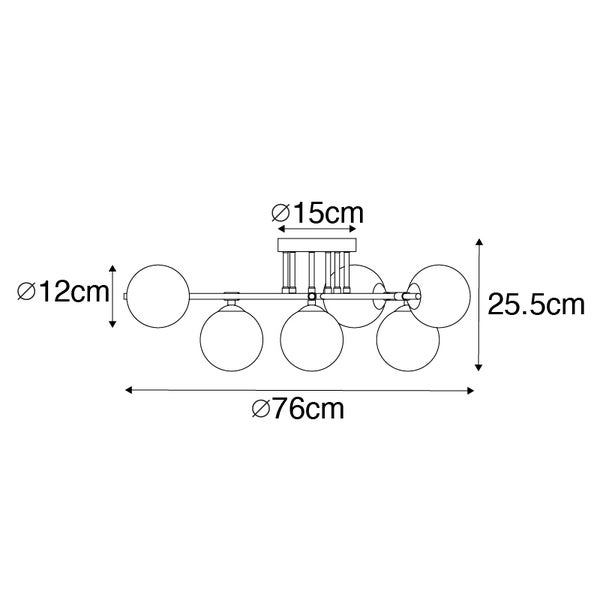 Skizze einer Deckenleuchte mit Kugelform und Maßangaben