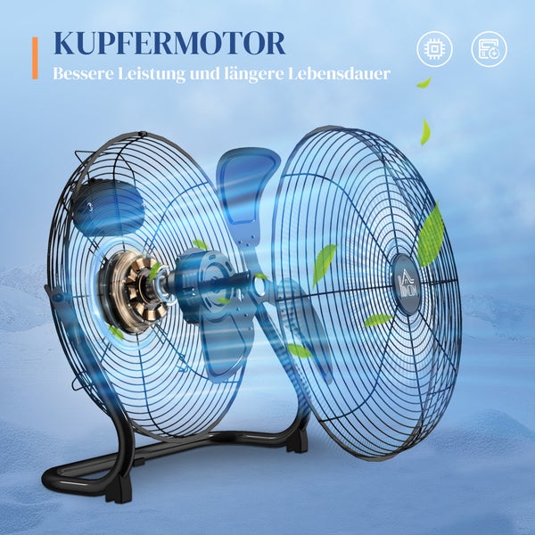 HOMCOM Tischventilator Elektrischer Ventilator mit 3 Geschwindigkeitsstufen, um 120° verstellbarer Winkel für Zuhause, Büro, Schlafzimmer, Schwarz