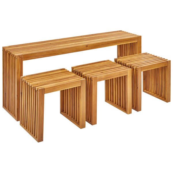 Gartenmöbel Set mit Hockern 3-Sitzer BELLANO Akazienholz Braun