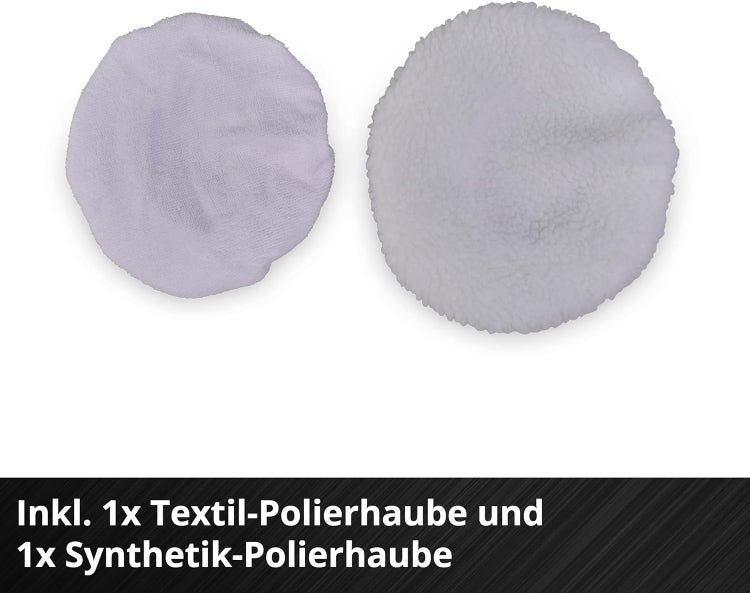 Inklusive einer Textil-Polierhaube und einer Synthetik-Polierhaube für Poliermaschinen.