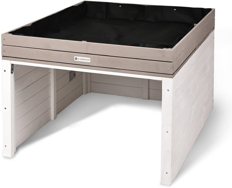 WONDERMAKE® Große Design Mährobotergarage XXL Universal mit Wasserablauf, Holz Haus Pflanzkasten, Mähroboter Unterstand Carport Rasenroboter Garage Flachdach, 78,5 x 96 x 57 cm, anthrazit grau weiß