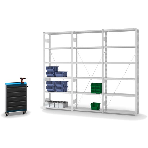 PROREGAL Fachbodenregal Stecksystem T-Profil Medium-Duty Grundregal HxBxT 250 x 100 x 30 cm 6 Ebenen Fachlast 220 kg Einseitig Nutzbar Lichtgrau