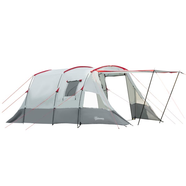 Outsunny Campingzelt für 8 Personen, mit Schlafkabine, 510L x 240B x 180H cm, PE, Polyester, Fiberglas, Grau
