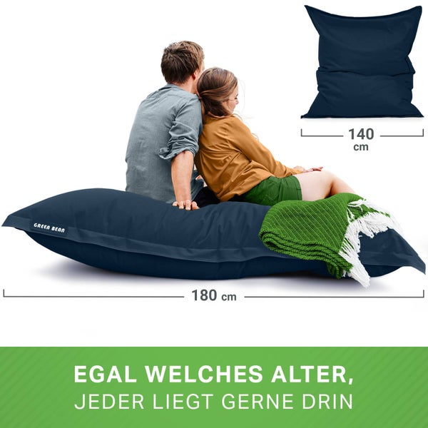 Green Bean Sitzsack 120x160cm 270 Liter Kinder & Erwachsene Bean Bag EPS Perlen Füllung Riesensitzsack Groß Draußen Outdoor Liegekissen Waschbar Wetterfest Lounge Sitzkissen Bodenkissen Dunkelblau