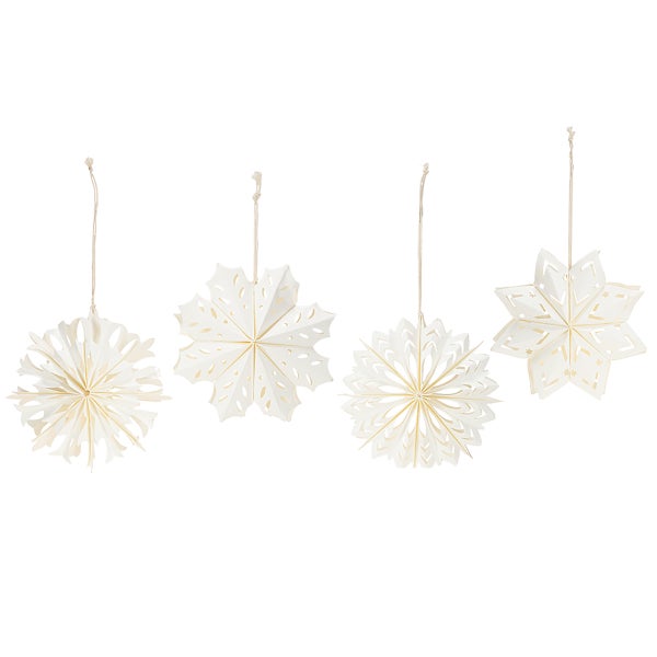 Vier Papiersterne mit Aufhängung zur Dekoration