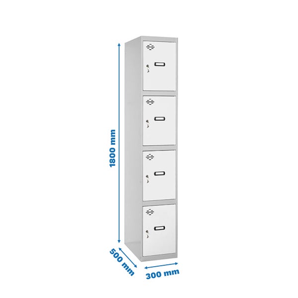 Stahlschrank mit vier abschließbaren Fächern, 1800 x 500 x 300 Millimeter