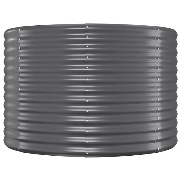Rundes Hochbeet aus anthrazitfarbenem Wellblech, stabiles Metallbeet für den Garten.