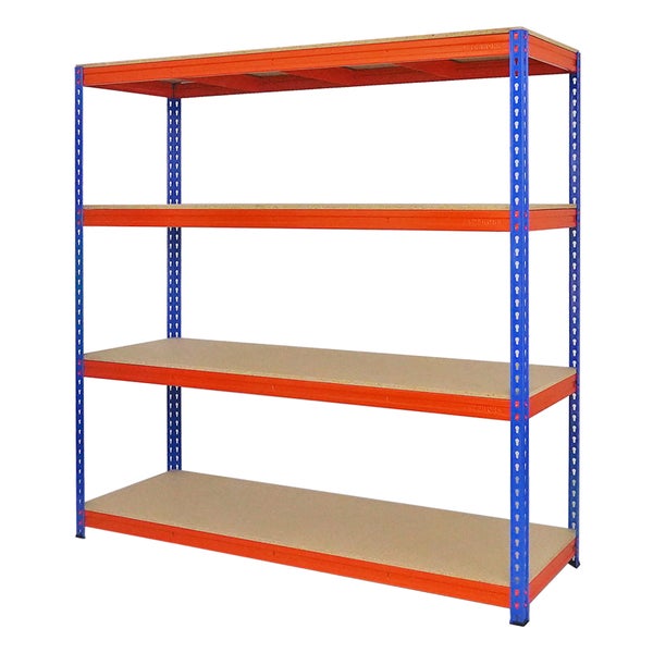 PROREGAL Mega Deal 4x Profi Schwerlastregal Bison HxBxT 200 x 200 x 60 cm 4 Fachböden Fachlast 600 kg Blau-Orange