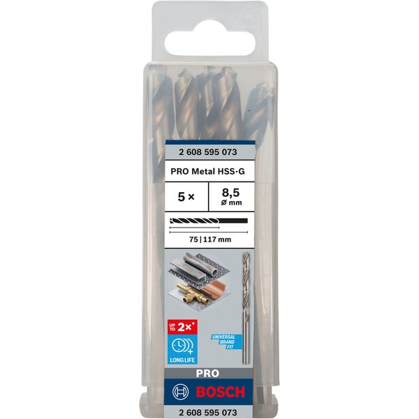 Bosch Metallbohrer Set HSS-G Pro, 5 Stück, 8,5 mm