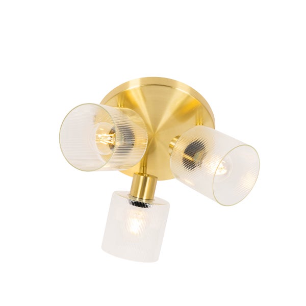 Deckenleuchte mit drei Strahlern und geriffeltem Glasschirm