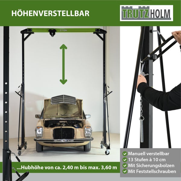 Portalkran mit Laufkatze Tragkraft 2 t Stahl Hubhöhe 2400 - 3600 mm Durchfahrtsbreite Kran 2400 mm