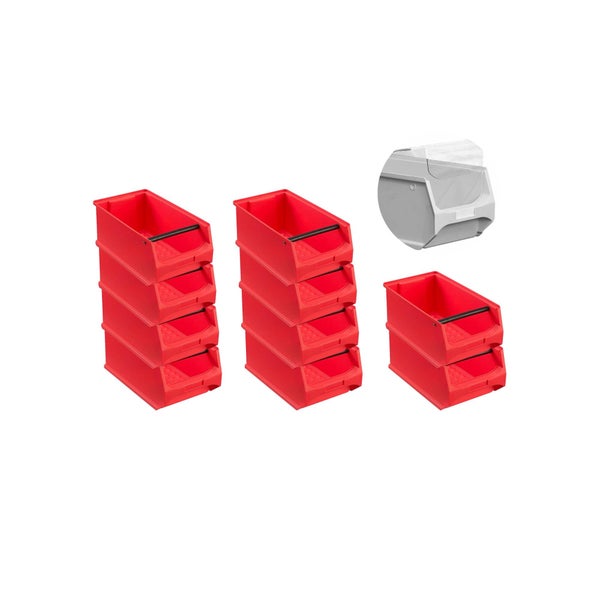 PROREGAL SparSet 10 x Rote Sichtlagerbox 4.1 Mit Griffstange und Abdeckung HxBxT 15 x 20 x 35 cm 7,2 Liter Sichtlagerbehälter Sichtlagerkasten