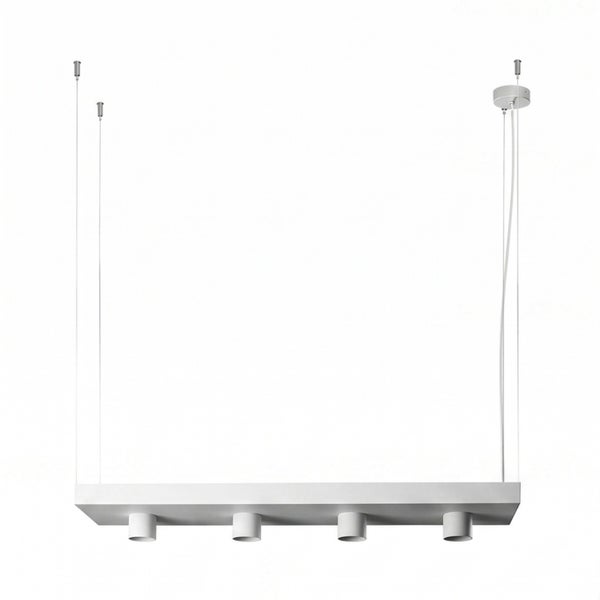 Moderne LED Pendelleuchte mit vier zylindrischen Strahlern und höhenverstellbarer Seilaufhängung