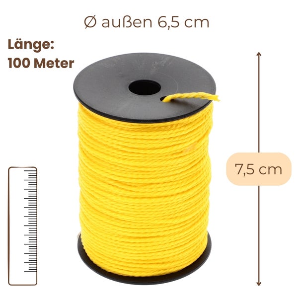 Gelbe Richtschnur auf schwarzer Spule, Länge 100 Meter