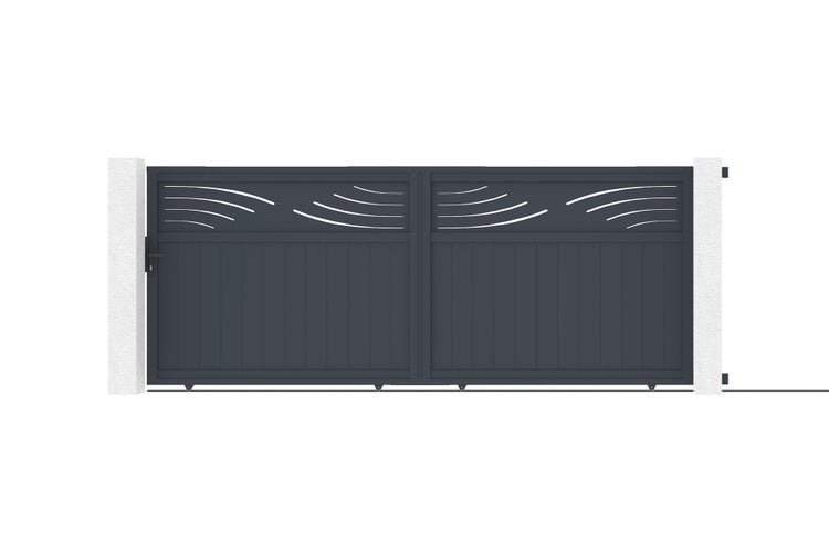 Doppelflügeltor mit dekorativen Aussparungen und Pfosten