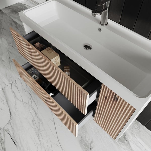 100cm Unterschrank mit Waschtisch und Spiegel 100x60 - geriffelt | Cortina