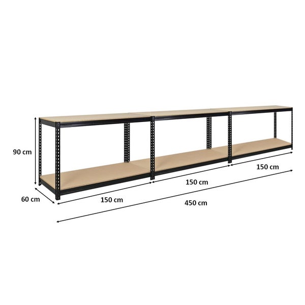 PROREGAL Mega Deal 3x Profi Werkbank STRONG BEAST, HxBxT 90x150x60cm mit Fachlast 500kg, 2 Ebenen, Schwarz