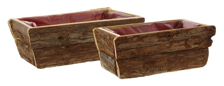 FRANK FLECHTWAREN | Pflanzkasten Rinde, 2er Set, HOLZ, 24 x 13 x 10 cm, 30 x 18 x 12 cm