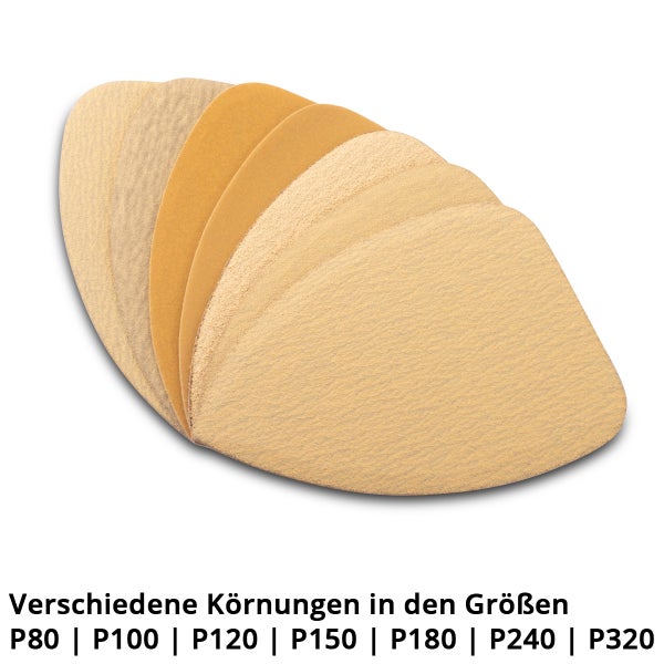 Verschiedene Schleifpapierkörnungen P80, P100, P120, P150, P180, P240 und P320