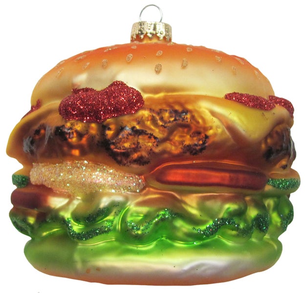 Hamburger aus Glas 9cm mundgeblasen und handekoriert, 1 Stck., Weihnachtsbaumkugeln, Christbaumschmuck, Weihnachtsbaumanhänger