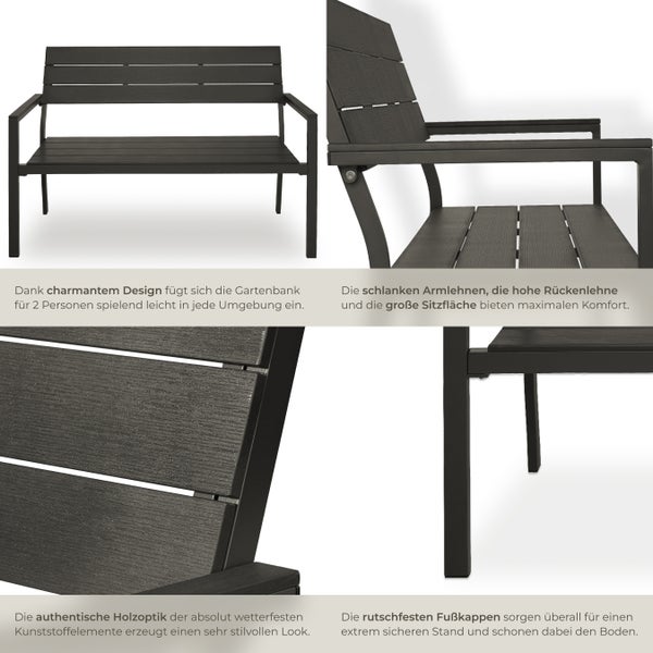 Gartenbank tectake Line 128 x 59 x 88 cm 2-Sitzer dunkelgrau